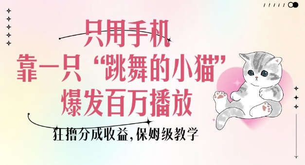 只用手机靠一只“跳舞的小猫”爆发百万播放，狂撸分成收益，保姆级教学-小艾网创