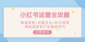 小红书运营全攻略，精准获客+流量优化+软文种草，揭秘高客单产品投放技巧-小艾网创