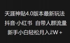 天涯神贴4.0版本最新玩法，抖音·小红书自带人群流量，新手小白轻松月入过W-小艾网创