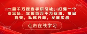 一品千万操盘手研习社，打爆一个引流品，实现百万千万业绩，爆品裂变，私域升单，发售实战-小艾网创