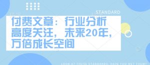 付费文章：行业分析 高度关注，未来20年，万倍成长空间-小艾网创