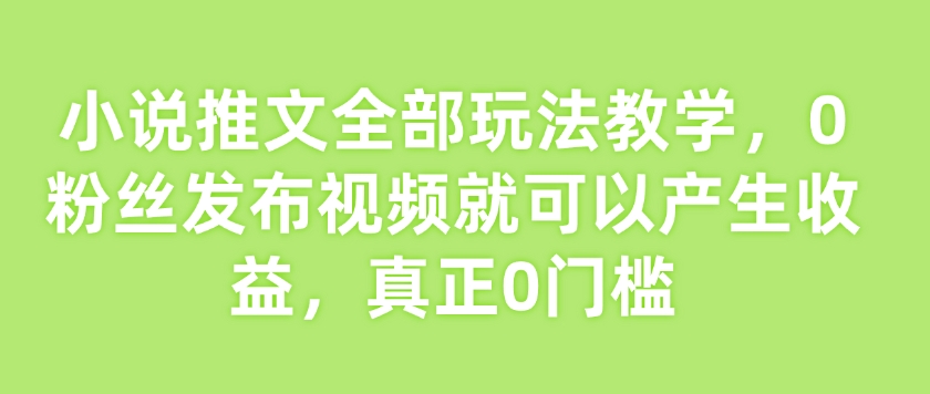 小说推文全部玩法教学，0粉丝发布视频就可以产生收益，真正0门槛-小艾网创