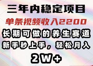 三年内稳定项目，长期可做的养生赛道，单条视频收入2200，新手秒上手，...-小艾网创
