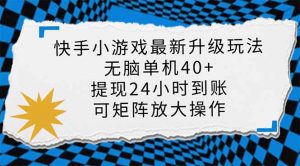 快手小游戏最新版升级玩法，新风口，无脑单机日入40+，可批量放大，小...-小艾网创