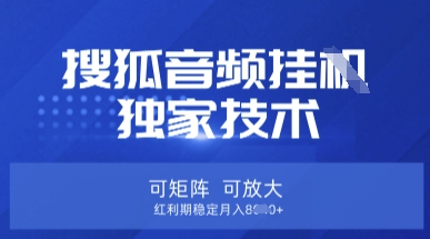 【搜狐音频挂G】独家技术，可矩阵可放大，红利期稳定月入8k【揭秘】-小艾网创