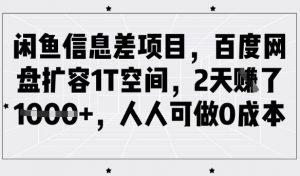 闲鱼信息差项目，百度网盘扩容1T空间，2天收益1k+，人人可做0成本-小艾网创