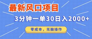 最新短剧项目操作，3分钟一单30。日入2000左右，零成本，无脑操作。-小艾网创
