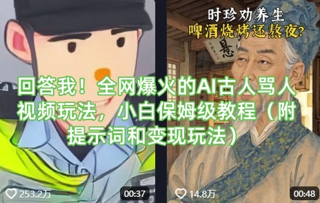 回答我！全网爆火的AI古人骂人视频玩法，小白保姆级教程(附提示词和变现玩法)-小艾网创