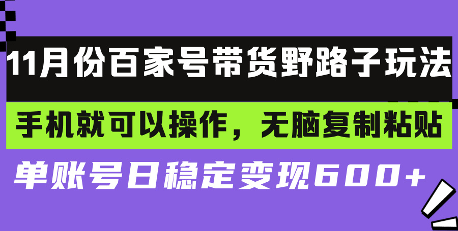 百家号带货野路子玩法 手机就可以操作，无脑复制粘贴 单账号日稳定变现…-小艾网创