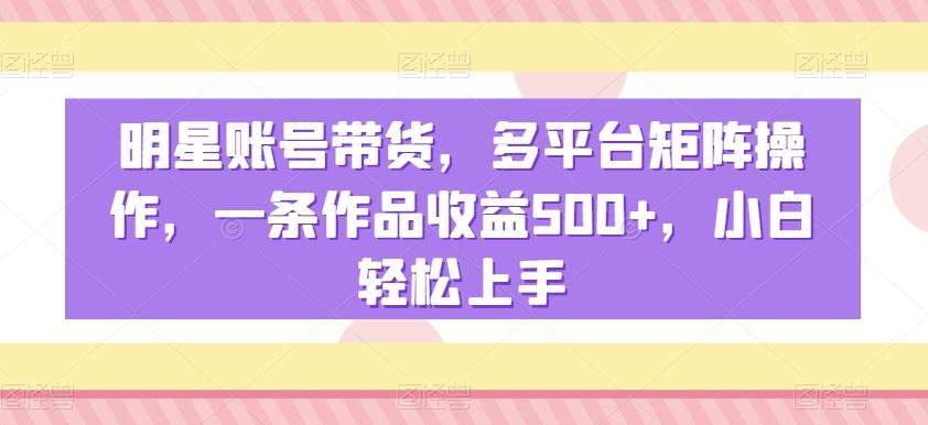 明星账号带货，多平台矩阵操作，一条作品收益500+，小白轻松上手【揭秘】-小艾网创
