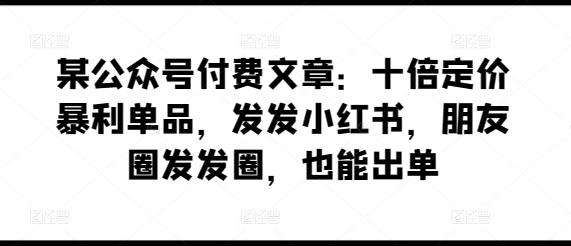 某公众号付费文章：十倍定价暴利单品，发发小红书，朋友圈发发圈，也能出单-小艾网创