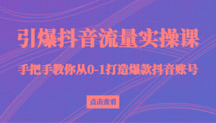 引爆抖音流量实操课，手把手教你从0-1打造爆款抖音账号(27节课)-小艾网创