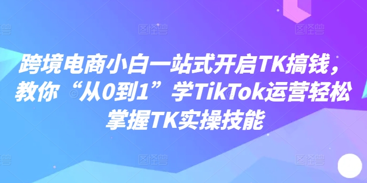 跨境电商小白一站式开启TK搞钱，教你“从0到1”学TikTok运营轻松掌握TK实操技能-小艾网创