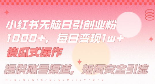小红书无脑每日引流创业粉500+，小白每天只花半小时，躺赚长尾收益【揭秘】-小艾网创