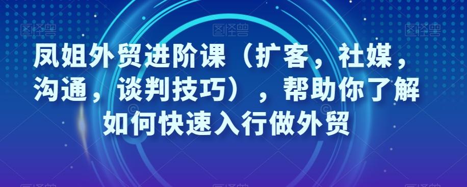 凤姐外贸进阶课（扩客，社媒，沟通，谈判技巧），帮助你了解如何快速入行做外贸-小艾网创