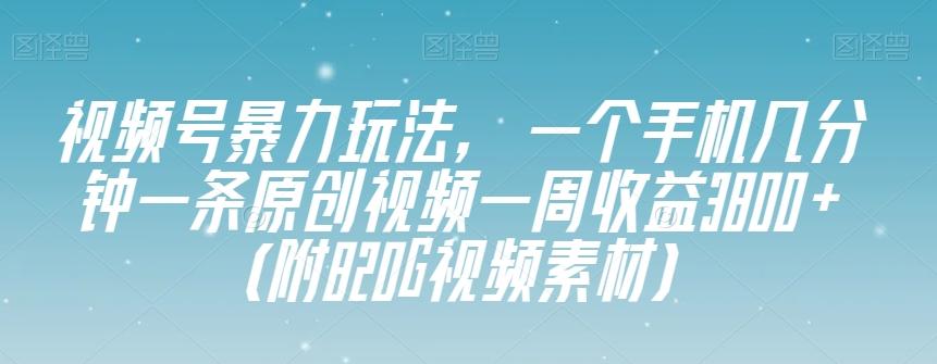 视频号暴力玩法，一个手机几分钟一条原创视频一周收益3800+（附820G视频素材）-小艾网创