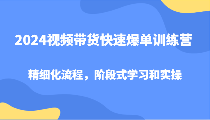 2024视频带货快速爆单训练营，精细化流程，阶段式学习和实操-小艾网创