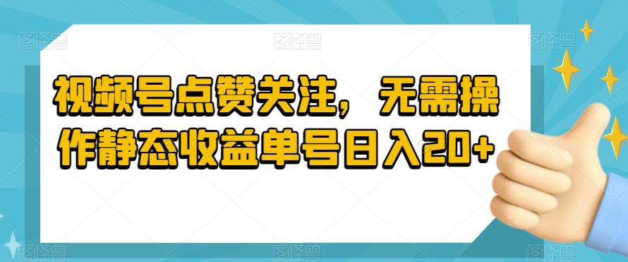 视频号点赞关注，无需操作静态收益单号日入20+-小艾网创