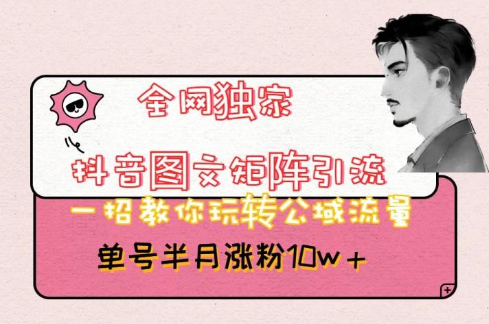 全网独家抖音图文矩阵引流，一招教你玩转公域流量，单号半月涨粉10w+【揭秘】-小艾网创