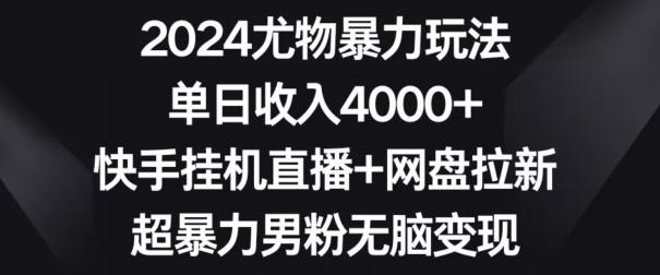 2024尤物暴力玩法，单日收入4000+，快手挂机直播+网盘拉新，超暴力男粉无脑变现【揭秘】-小艾网创