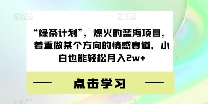 “绿茶计划”，爆火的蓝海项目，着重做某个方向的情感赛道，小白也能轻松月入2w+【揭秘】-小艾网创