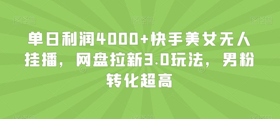 单日利润4000+快手美女无人挂播，网盘拉新3.0玩法，男粉转化超高【揭秘】-小艾网创