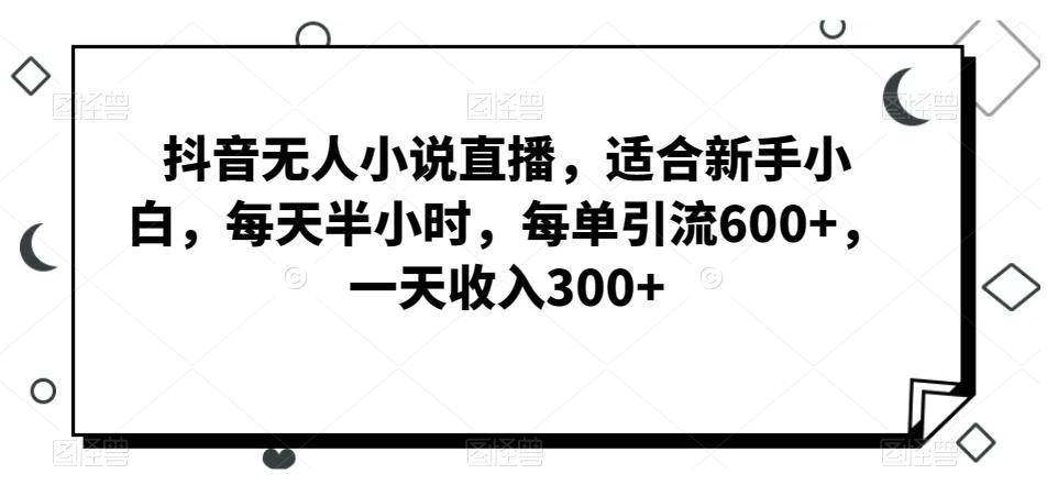 抖音无人小说直播，适合新手小白，每天半小时，每单引流600+，一天收入300+-小艾网创