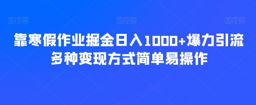 靠寒假作业掘金日入1000+爆力引流多种变现方式简单易操作-小艾网创