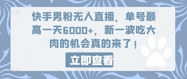 快手男粉无人直播，单号最高一天6000+，新一波吃大肉的机会真的来了-小艾网创