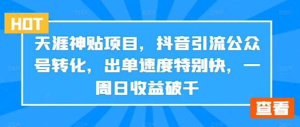 天涯神贴项目，抖音引流公众号转化，出单速度特别快，一周日收益破千-小艾网创