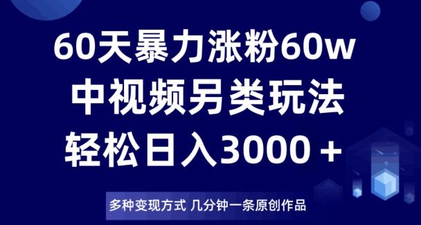60天暴力涨粉60W，中视频另类玩法，日入3000＋，几分钟一条原创作品多种变现方式-小艾网创