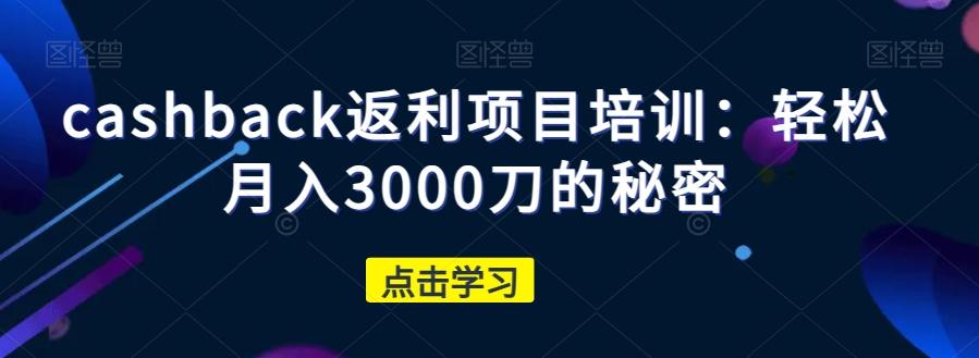 cashback返利项目培训：轻松月入3000刀的秘密-小艾网创