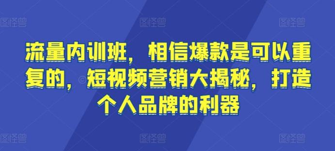 流量内训班，相信爆款是可以重复的，短视频营销大揭秘，打造个人品牌的利器-小艾网创