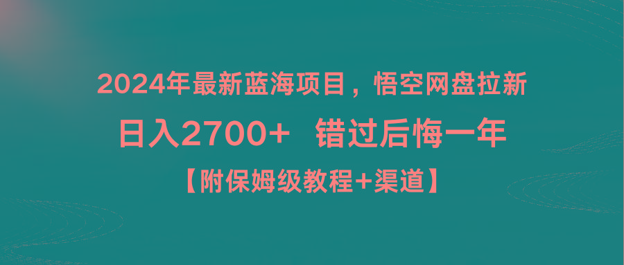 2024年最新蓝海项目，悟空网盘拉新，日入2700+错过后悔一年【附保姆级教…-小艾网创