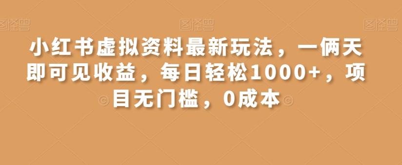 小红书虚拟资料最新玩法，一俩天即可见收益，每日轻松1000+，项目无门槛，0成本-小艾网创