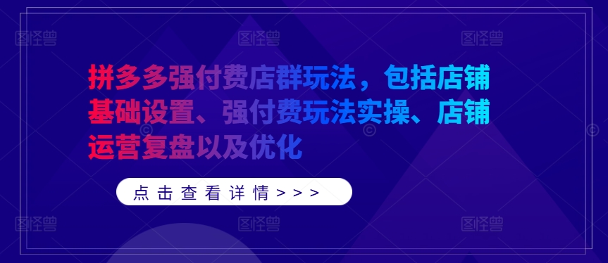 拼多多强付费店群玩法，包括店铺基础设置、强付费玩法实操、店铺运营复盘以及优化-小艾网创