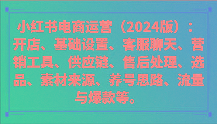 小红书电商运营(2024版)：开店、设置、供应链、选品、素材、养号、流量与爆款等-小艾网创