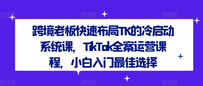 跨境老板快速布局TK的冷启动系统课，TikTok全案运营课程，小白入门最佳选择-小艾网创