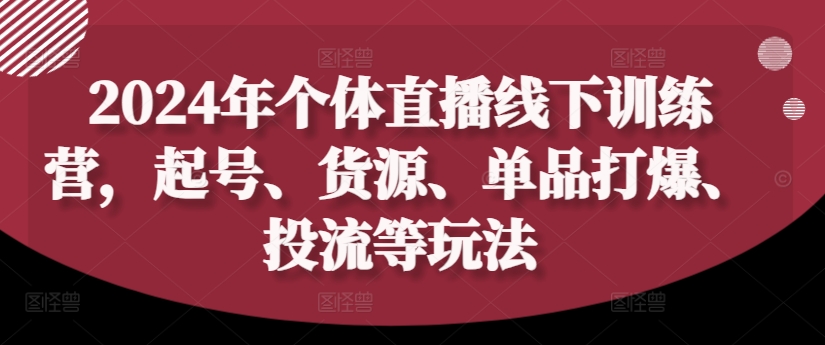 2024年个体直播训练营，起号、货源、单品打爆、投流等玩法-小艾网创