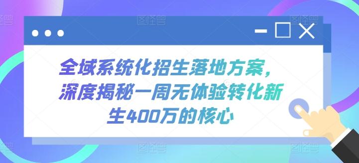 全域系统化招生落地方案，深度揭秘一周无体验转化新生400万的核心-小艾网创