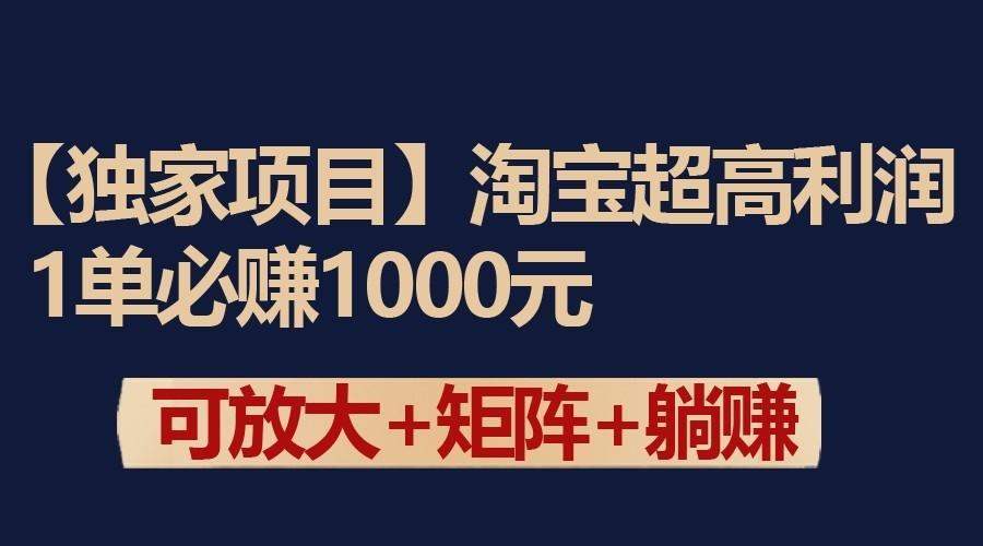 独家淘宝超高利润项目：1单必赚1000元，可放大可矩阵操作-小艾网创