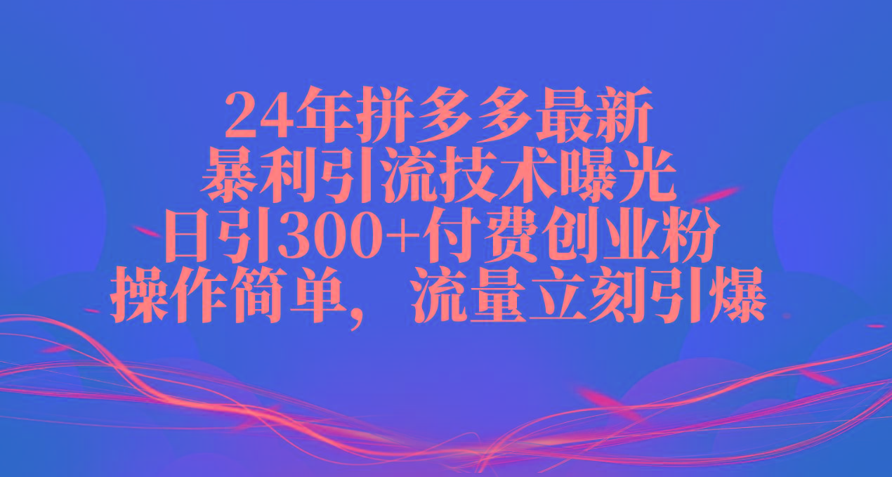 24年拼多多最新暴利引流技术曝光，日引300+付费创业粉，操作简单，流量…-小艾网创