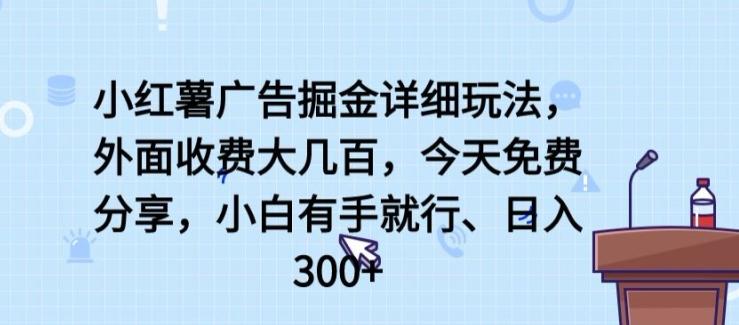 小红薯广告掘金详细玩法，外面收费大几百，小白有手就行，日入300+【揭秘】-小艾网创