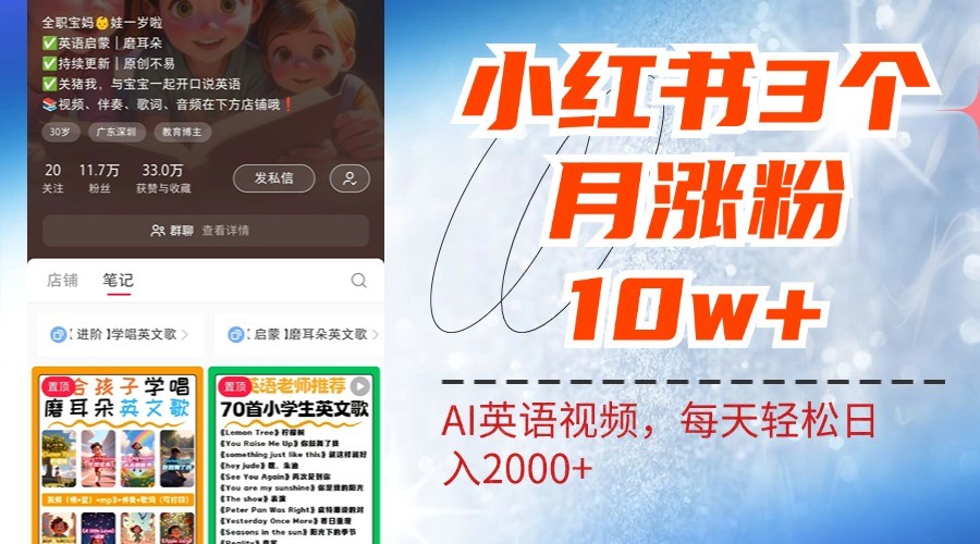 小红书三个月涨粉10W，AI英语视频0成本制作，每天轻松日入2000+-小艾网创