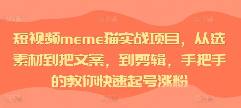 短视频meme猫实战项目，从选素材到把文案，到剪辑，手把手的教你快速起号涨粉-小艾网创