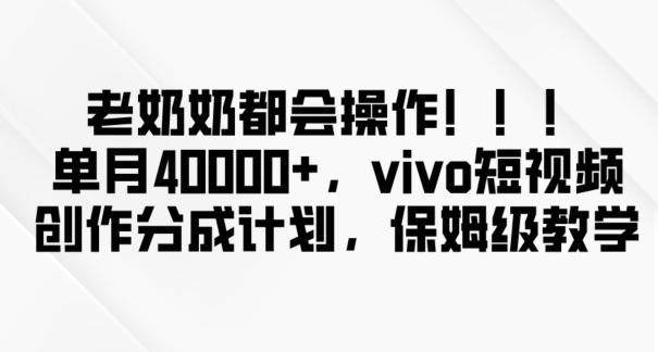 老奶奶都会操作，新平台无脑操作，单月40000+，vivo短视频创作分成计划【揭秘】-小艾网创