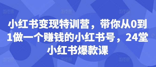小红书变现特训营，带你从0到1做一个赚钱的小红书号，24堂小红书爆款课-小艾网创