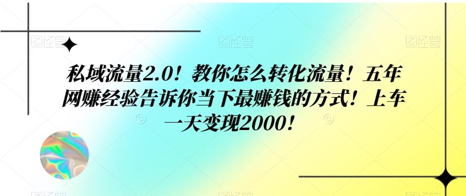 私域流量2.0！教你怎么转化流量！五年网赚经验告诉你当下最赚钱的方式！上车一天变现2000！-小艾网创