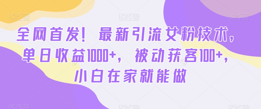 全网首发！最新引流女粉技术，单日收益1000+，被动获客100+，小白在家就能做【揭秘】-小艾网创