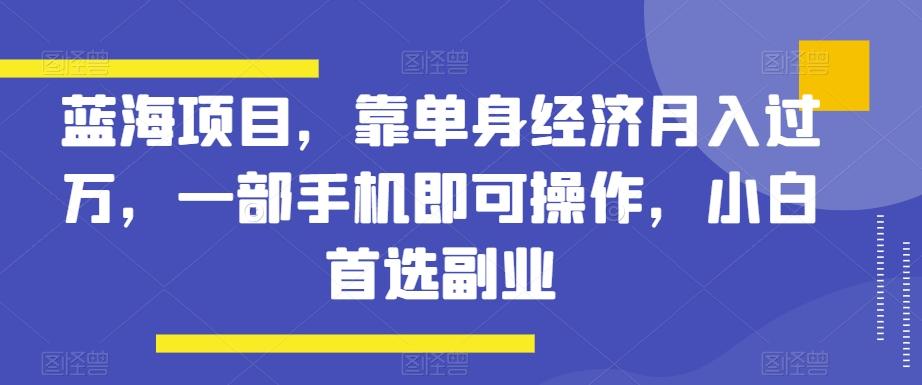 蓝海项目，靠单身经济月入过万，一部手机即可操作，小白首选副业【揭秘】-小艾网创
